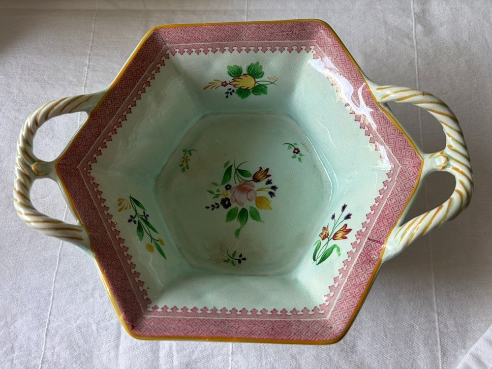 Adams Calyx Ware Lowestoft 2087 Hand Painted serving Bowl with handles England